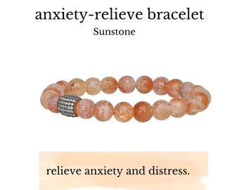 Pulsera de cristal de piedra solar con cuentas redondas de 8 mm para ella, pulsera apilable de cristal curativo y liberador de ansiedad