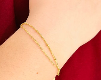 Conjunto de 2 pulseras de capas diarias, pulseras de cadena de oro, pulseras minimalistas regalo de dama de honor, pulseras de capas