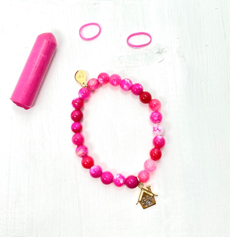 Hot Pink Girls Jewelry Gold Beaded Bracelet for Kids Pink Bracelet Diamond Charm Braceletfor Kids Girl Bracelet Fuschia Kids Jewelry