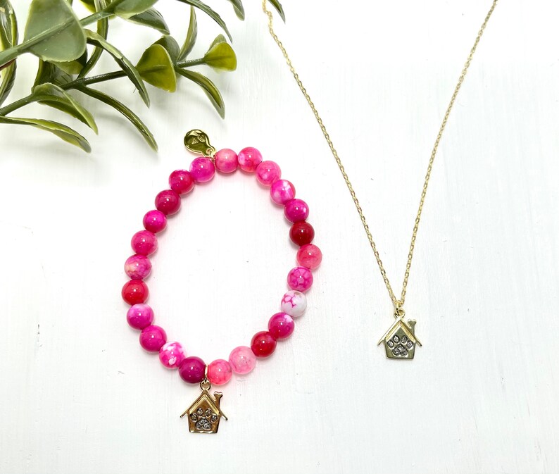 Hot Pink Girls Jewelry Gold Beaded Bracelet for Kids Pink Bracelet Diamond Charm Braceletfor Kids Girl Bracelet Fuschia Kids Jewelry