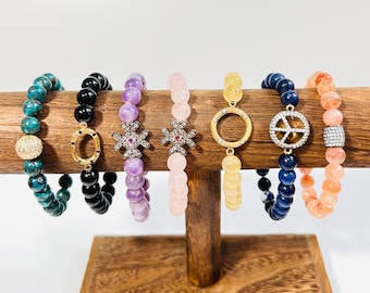 Pulsera elástica con cuentas para mujer, joyería de cristales curativos, regalo hecho a mano para ella, pulsera con dijes, pulseras apiladas para mujer