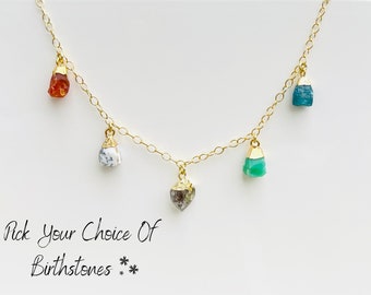 Collar de árbol genealógico, regalo del día de la madre, joyería de tienda para mamá, collar de encanto de piedra de nacimiento cruda, collar de gemas para mamá, collar de piedras preciosas crudas