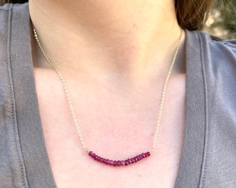Natural Ruby Necklace, July Birthstone, Ruby Bar Necklace, Tiny Ruby Necklace,Ruby Birthstone Necklace,Ruby Jewelry, Ruby Birthstone Jewelry