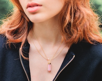 Collar grande de capas de puntero de ópalo rosa, gargantilla de ópalo rosa, joyería de ópalo rosa, piedra de nacimiento de octubre, piedra preciosa rosa, regalo de piedra de nacimiento de octubre