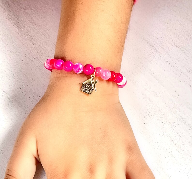 Hot Pink Girls Jewelry Gold Beaded Bracelet for Kids Pink Bracelet Diamond Charm Braceletfor Kids Girl Bracelet Fuschia Kids Jewelry