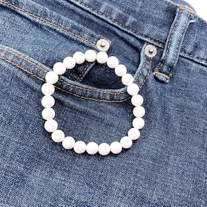 Father&#39;s Day Gifts from Daughter White Agate Bracelet 8mm Round Beads Bracelet for Men Gift for Him White Beaded Bracelet Men