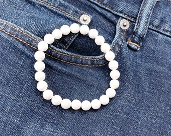 Regalos del día del padre de la hija Pulsera de ágata blanca Pulsera de cuentas redondas de 8 mm para hombres Regalo para él Pulsera de cuentas blancas Hombres