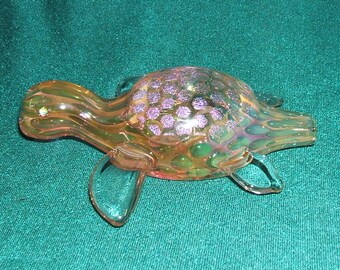 Sea Turtle, Clear Fin ~Color changer fume dots on the inside of clear (inside out)~Extra Thick High Quality Piece