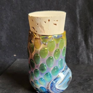 Trinket Treasure Nugget Jar with Rainbow Dichro around Magnifier Window 3 inches tall Cork Top Cap