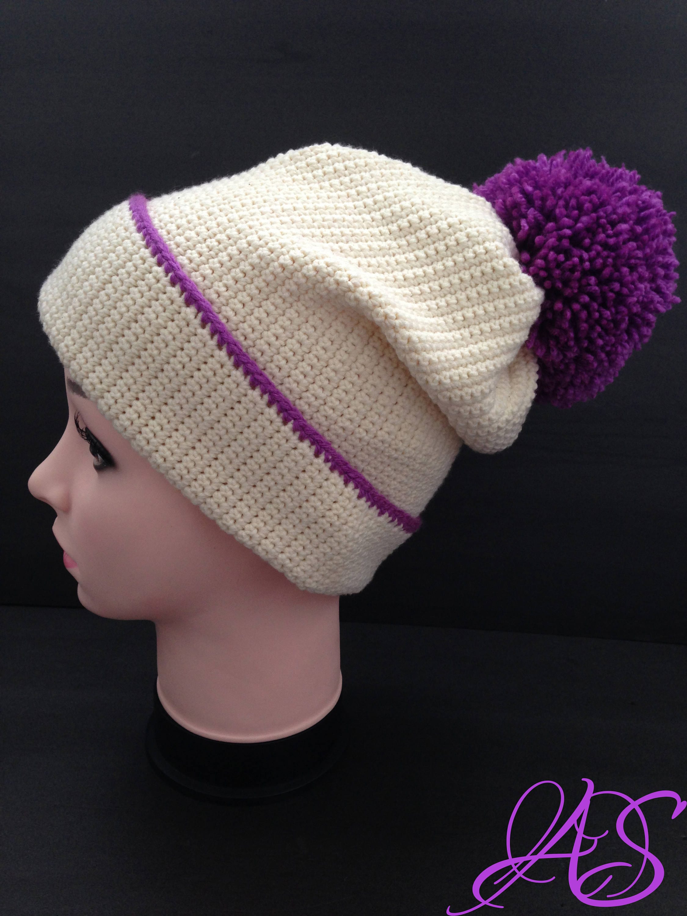 Slouchy Hat Beanie With Pom Pom CROCHET PATTERN, Instant PDF Download ...