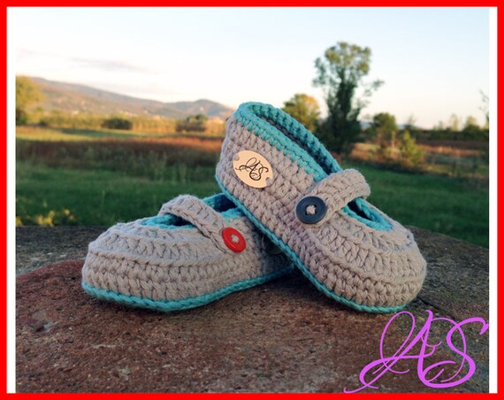 Handmade Crochet Baby Shoes Wool Booties Sneakers Slippers 0-6 Months Blue-White