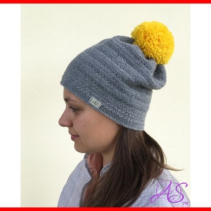 Slouchy Crochet  Hat Pattern with Pom Pom, Beanie Crochet Pattern, Slouchy Hat Beanie with Pom Pom Instant PDF Download Crochet Pattern