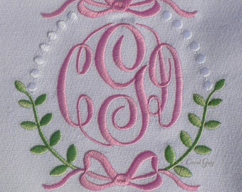 Machine Embroidery Designs / Carol Guy exclusive / 1729 "Ribbon Wreath" two sizes.