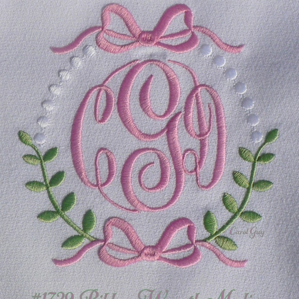 Machine Embroidery Designs / Carol Guy exclusive / 1729 "Ribbon Wreath" two sizes.