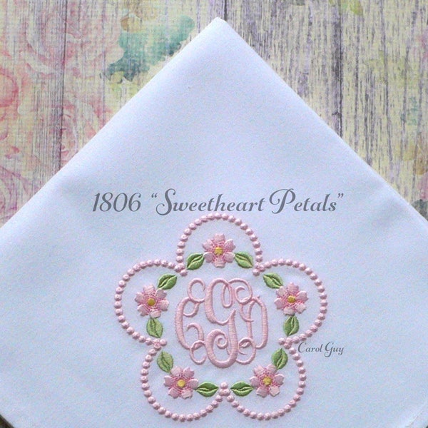 Machine embroidery monogram frame / 1806 "Sweetheart Petals" / Carol Guy / Girl's embroidery.