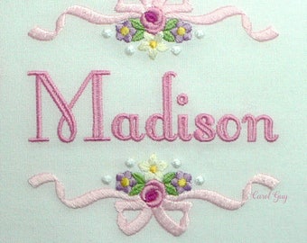 Machine Embroidery Monogram Frames /  Girl's Embroidery / Girl / 1711 "Ribbon & Flowers for Name" / Carol Guy / Exclusive /  Ribbon