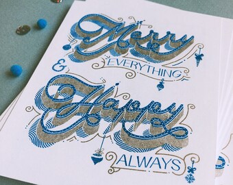 Merry Everything, Happy Always | Risograph Postcard