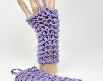 Alpaca Gauntlet Gloves in Lavender Purple and Blue Specks, Hand Knit, One of a Kind Gloves,  Hand Dyed Alpaca Wool Blend Yarn, Gift Idea