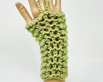 Alpaca Gauntlet Gloves in Light Pistachio Green, Hand Knit, One of a Kind Gloves,  Hand Dyed Alpaca Wool Blend Yarn, Gift Idea