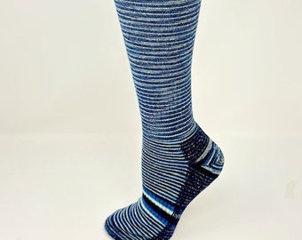 Knee High Alpaca Compression Socks, Multi-Color Striped Socks, Uni-Sex, One Pair