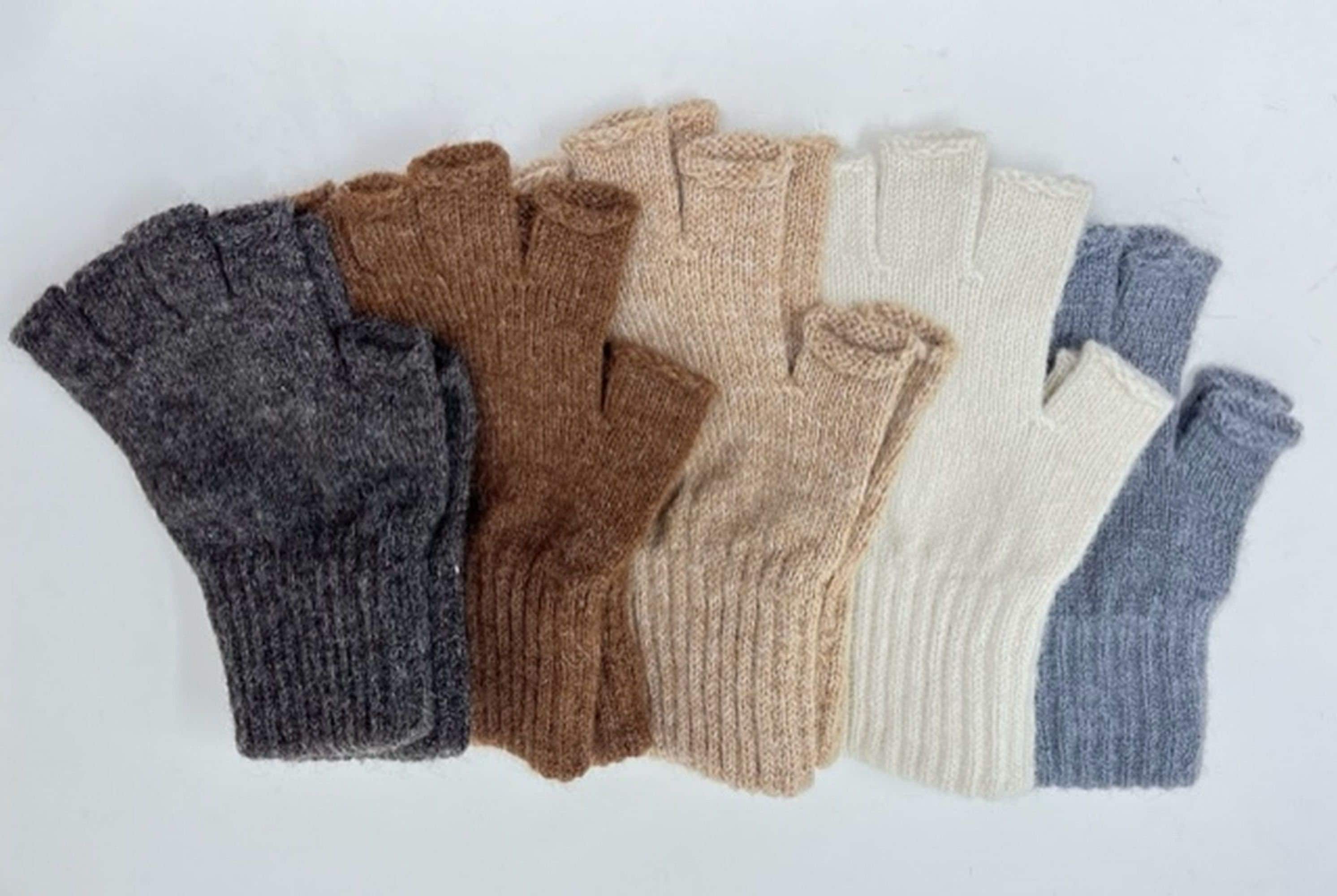 Knitted Fingerless Gloves Brown - Etsy
