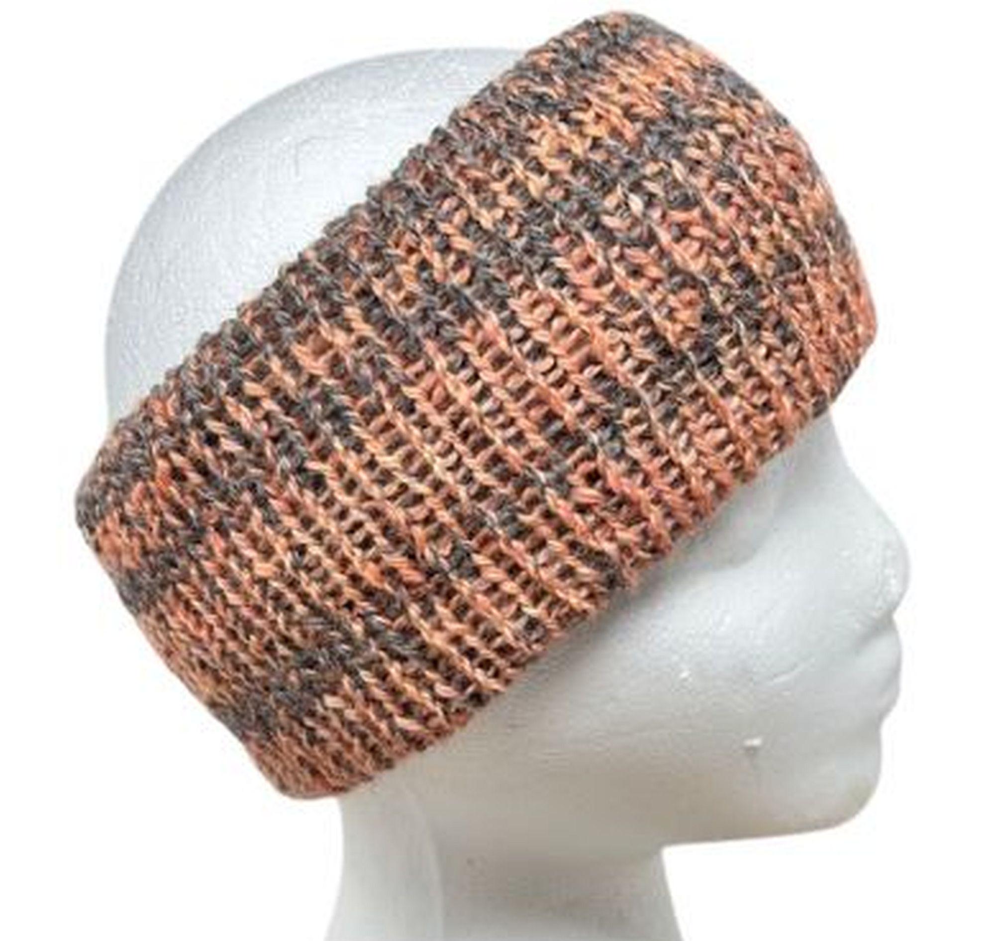 Hand Knit Alpaca Headband: Double Layer Ear Warmer, Grey Coral