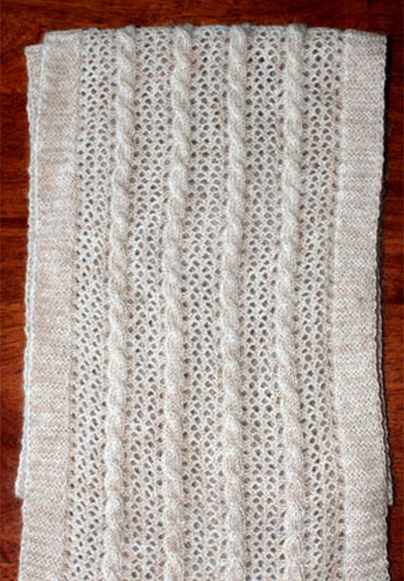 Alpaca Scarf, Cable and Lace Knit Scarf, Dressy Alpaca Scarf, Soft Alpaca Scarf, Gift for Woman White