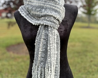 Textured Hand Woven Alpaca Scarf in Greys and Cream