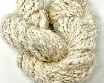 Soft and Silky Hand Spun Suri Alpaca Yarn, Super Bulky, One of a Kind 100% Suri Alpaca, Natural White