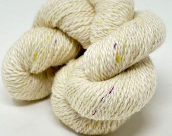 Suri Alpaca Blend Yarn, White with Silk Speckles: DK Weight, 200 Yards, One Skein
