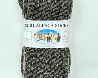 Calcetines ligeros de lana de alpaca Suri: Marrón jaspeado, fibra natural.