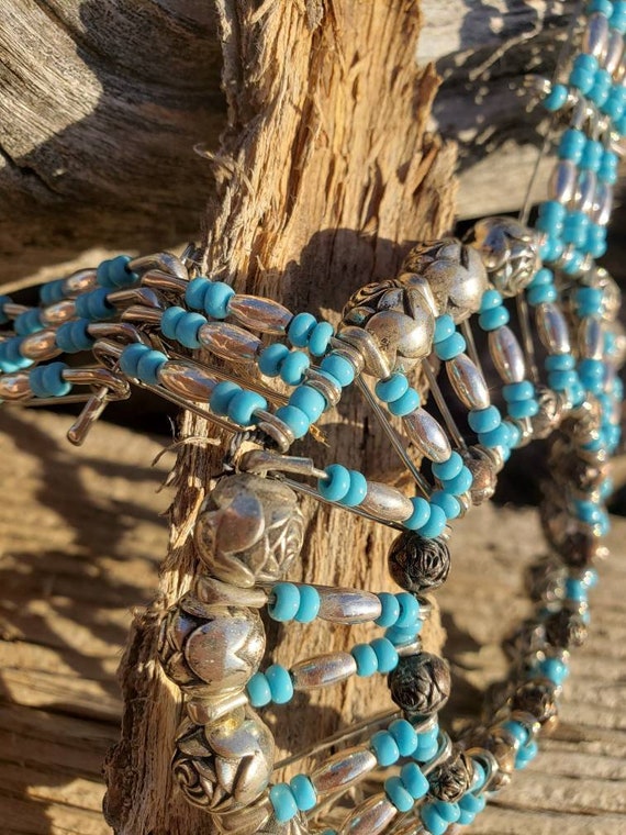 Navajo Bead And Safety Pin Turquoise Squash Bloss… - image 8