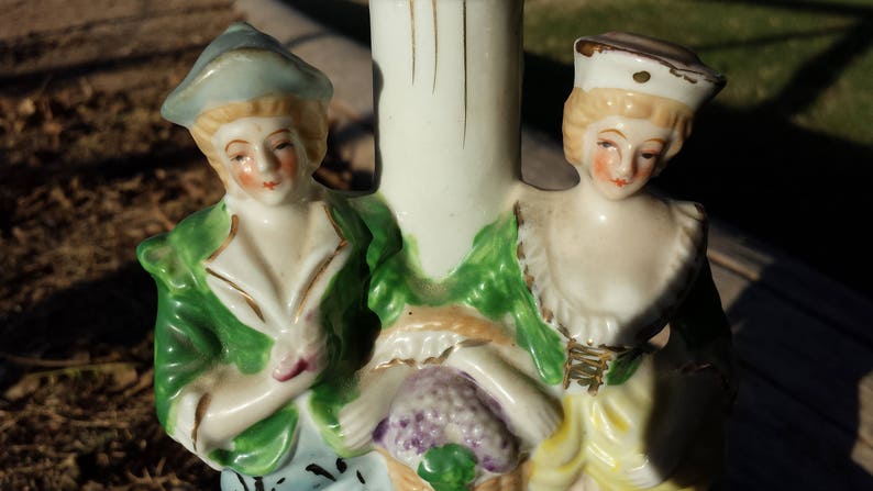 Occupied Japan Hand Painted Vintage Porcelain Boudoir Lamp Parlor Lamp 19301940 Colonial Couple Bedroom Lamp