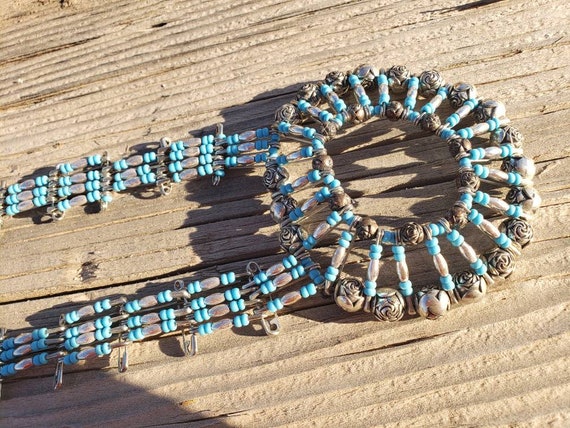 Navajo Bead And Safety Pin Turquoise Squash Bloss… - image 5