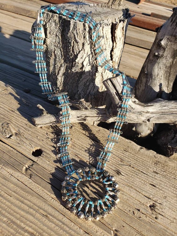 Navajo Bead And Safety Pin Turquoise Squash Bloss… - image 10