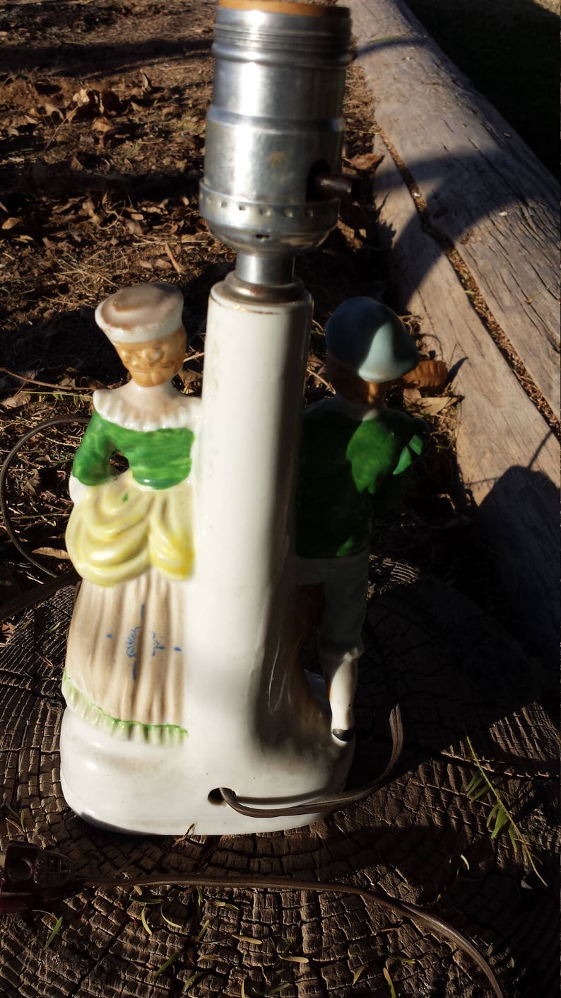 Occupied Japan Hand Painted Vintage Porcelain Boudoir Lamp Parlor Lamp 19301940 Colonial Couple Bedroom Lamp