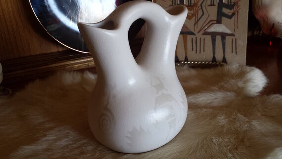 White Vintage Wedding Vase Native American Signed Blk Etsy