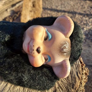 Antique Skunk Doll - 1930s Skunk Dolly - Sweet Sleepy Skunky Doll - Antique Stuffed Black Plastic Faced Skunk - Vintage Plush Skunk Doll