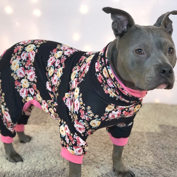 Floral Dog Pajamas, Dog PJs, Dog Jammies, Dog Pyjamas, Dog Clothes, Large Dog Clothes, Pitbull Pajamas, Pitbull PJs, Dog Clothing
