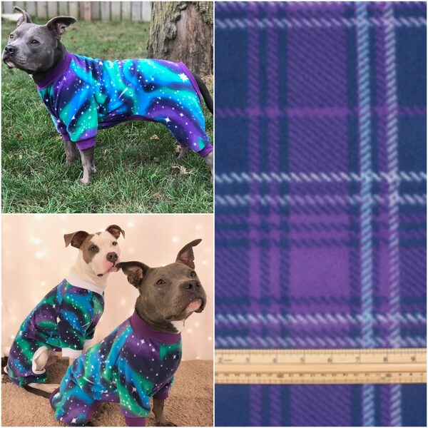 Purple Plaid Fleece Dog Pajamas, Dog PJs, Dog Jammies, Dog Clothes, Pet Clothes, Pet Pajamas, Animal Rescue, Dog Onesie, custom dog clothes