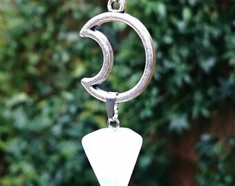 Healing Silver Opalite Necklace with Crescent Moon Charm + Gift Pouch, Opal Necklace, Crystal Healing, Opalite, Moon Necklace