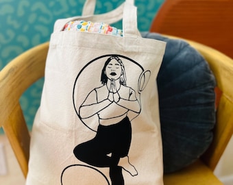 Natural Tote Bag with Black Woman Yoga Design