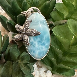 Peut inclure: Un pendentif en argent avec une pierre d'oc&eacute;an jaspe bleue et blanche et un charme d'&eacute;toile de mer en argent.