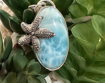 Larimar Pendant: Handmade Sterling Silver Starfish Necklace