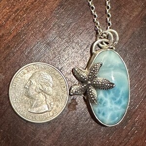 Peut inclure: Un collier en cha&icirc;ne argent avec un pendentif en forme de pierre d'oc&eacute;an jaspe bleu et blanc avec un charme d'&eacute;toile de mer argent&eacute;.