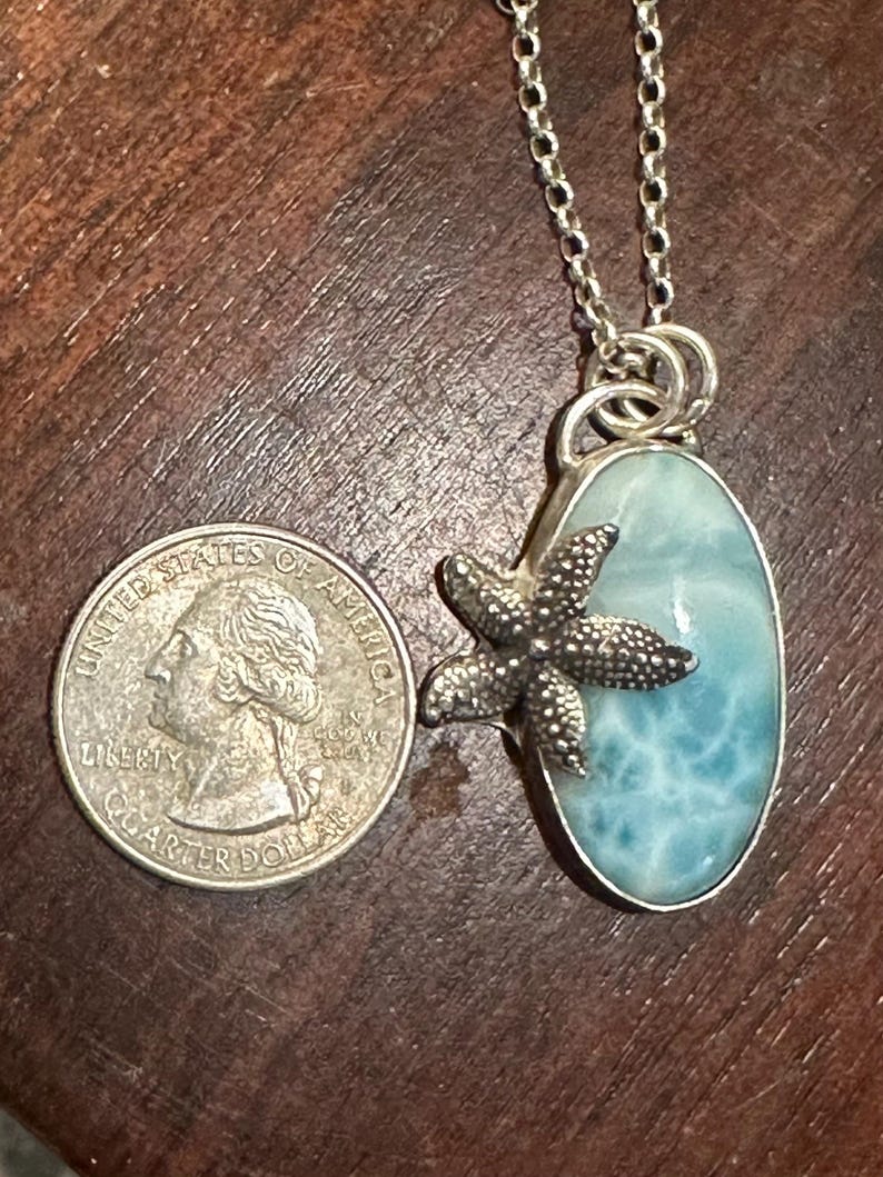Peut inclure: Un collier en cha&icirc;ne argent avec un pendentif en forme de pierre d'oc&eacute;an jaspe bleu et blanc avec un charme d'&eacute;toile de mer argent&eacute;.