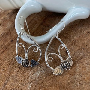 Silver rose earrings