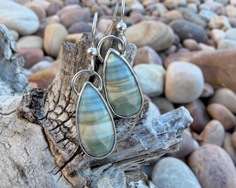 Banded blue opal rose cut earrings