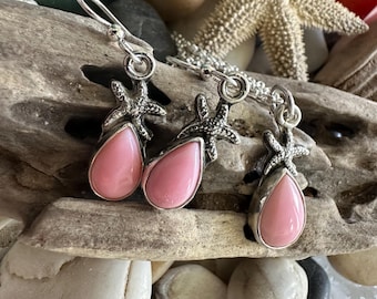 pink queen conch shell in sterling silver earrings, necklace or full set