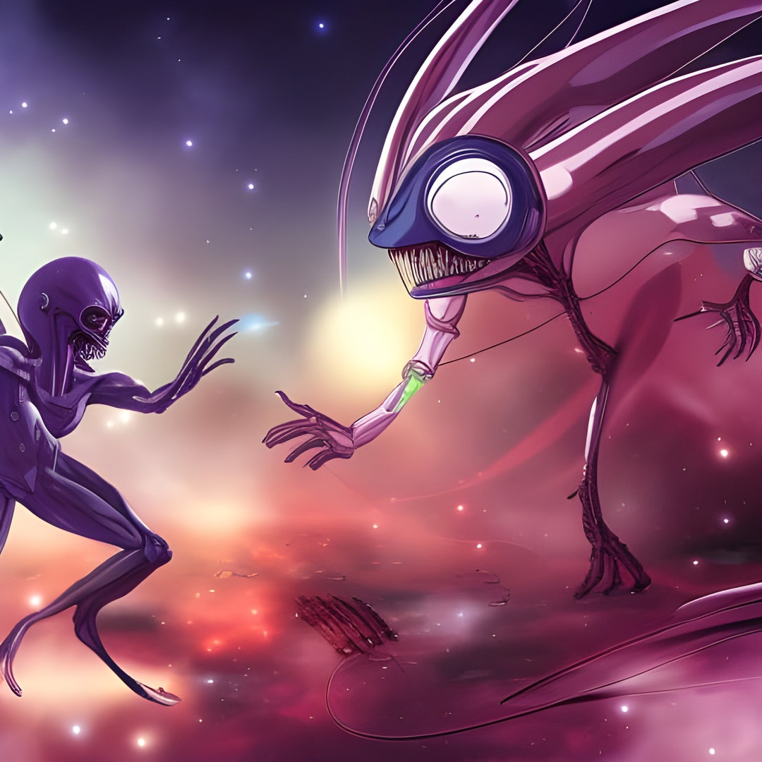 Anime Aliens Fighting Otherworldy Creatures Cartoon Clip Art Digital ...